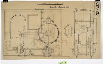 DI21. Plan d ensemble d une locomotive electrique a engrenages Petite section  1919   Format 88x51cm   Fonds Leon Plaetens